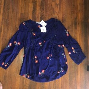 Indigo/ dark violet, floral blouse